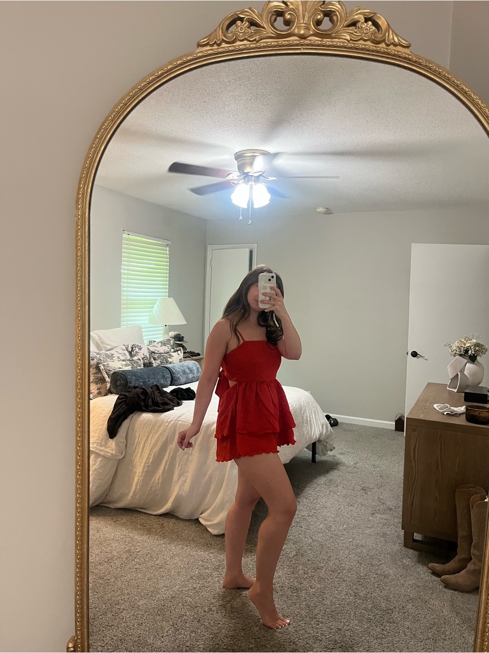 Boutique Red Romper with Ruffled Bottom - Picture 4 of 7